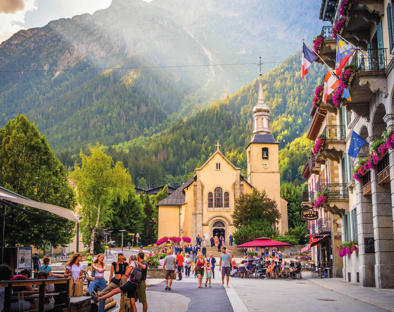 Chamonix town center with Mont Blanc views